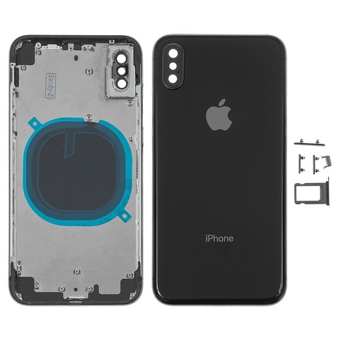 Корпус для iPhone X, черный, с держателем SIM карты, с боковыми кнопками