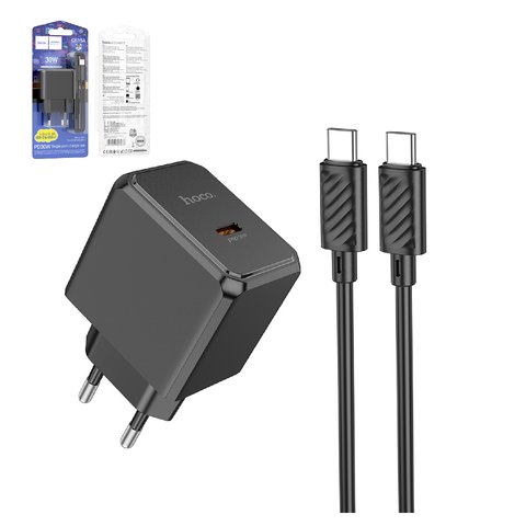 Сетевое зарядное устройство Hoco CS15A, 30 Вт, Power Delivery PD , черный, c кабелем USB тип C к USB тип C, 1 порт, #6942007603973