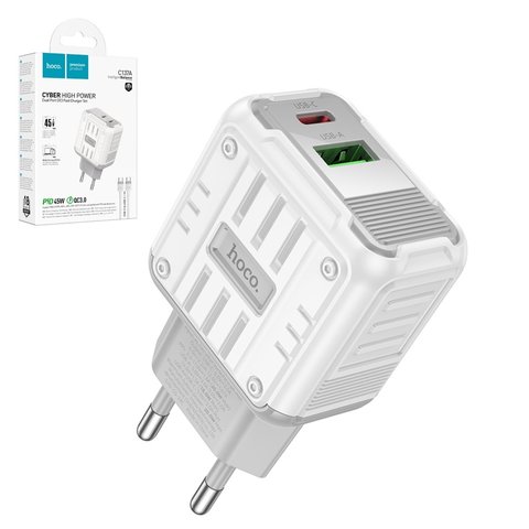 Сетевое зарядное устройство Hoco C135A, 20 Вт, Quick Charge, Power Delivery PD , белый, 2 порта, #6942007627221