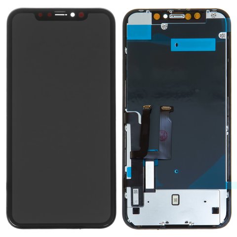 LCD compatible with iPhone XR, black, with frame, High Copy, HC, Self welded OEM 
