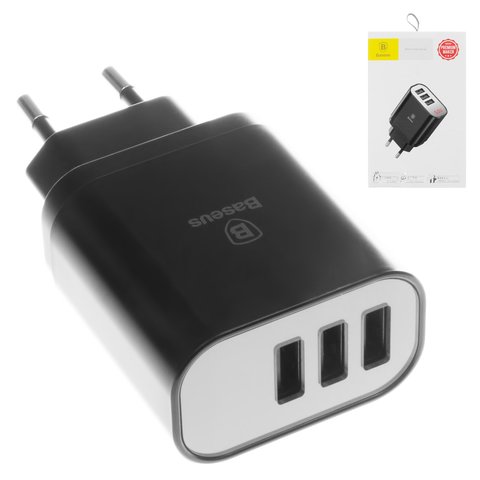 Mains Charger Baseus NRT DY035, 12 W, 220 V, USB connector 5V 1A , 2 USB outputs 5V 2.4A , black, with LCD  #CCALL BH01