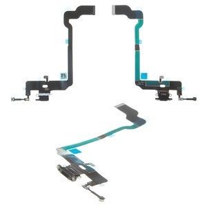 Flat Cable compatible with iPhone XS, headphone connector, charge connector, black, with microphone, HC 