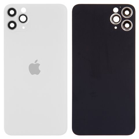 Housing Back Cover compatible with iPhone 11 Pro Max, white, silver, with camera lens, small hole, matte silver 