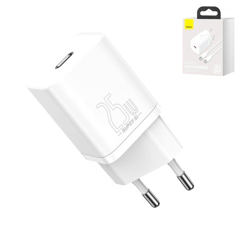 Mains Charger Baseus Super Si, 25 W, Quick Charge, white, with cable USB type C to USB type C, 1 output  #TZCCSUP L02