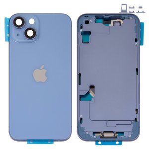 Housing compatible with iPhone 14, dark blue, with SIM card holders, with side buttons, Original PRC , EU version 
