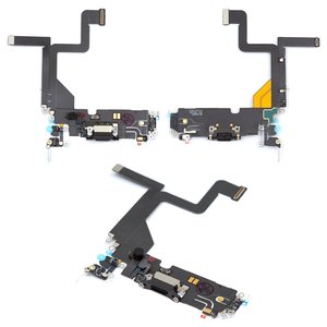 Flat Cable compatible with iPhone 14 Pro, charge connector, black, with microphone, with components, Original PRC  