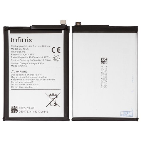 Аккумулятор BL 49LX для Infinix Hot 12 X6817 , Hot 20 X6826 , Hot 20S X6827 , Li Polymer, 3,87 B, 5000 мАч, Original PRC 