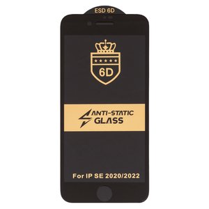 Tempered Glass Screen Protector ESD 6D compatible with Apple iPhone SE 2020, Full Glue, compatible with case, Anti Static, without package, without wipes , black 