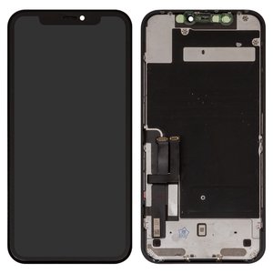 Pantalla LCD puede usarse con iPhone 11, negro, con marco, vidrio reemplazado, con plásticos de cámara y sensor de acercamiento, Toshiba Sharp version