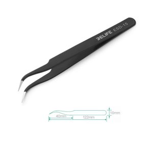 Pinzas para smd RELIFE ESD 15, curvada, antiestática, 120 mm, negro