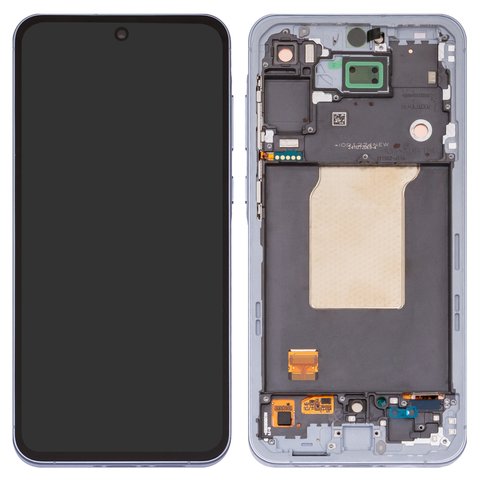 Pantalla LCD puede usarse con Samsung A556 Galaxy A55, azul claro, con marco, Original PRC , iceblue