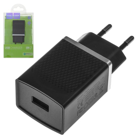 Сетевое зарядное устройство Hoco C42A, Quick Charge, USB вход 5В 3А 9В 2А 12В 1,5А, 220 В, черный