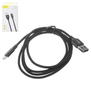 USB кабель Baseus Yiven, USB тип A, micro USB тип B, 100 см, 2 A, чорний, в нейлоновому обплетенні, #CAMYW A01