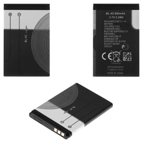 Аккумулятор BL 4C для Nokia 6300, X2 00, Li ion, 3,7 В, 890 мАч, High Copy, без логотипа