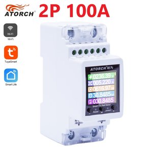 Умный счетчик Atorch AT2PW, 2P, с WiFi, 220 В, 100 А, реле напруги 